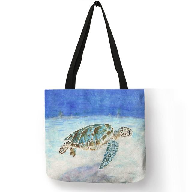 Sac fourre-tout en toile avec palmiers et tortues de mer Sac fourre-tout en toile avec palmiers et tortues de mer